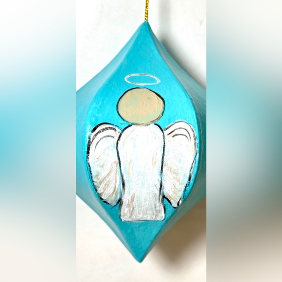 ORIGINAL Hand Painted Angel Folk Art 6 Sided Paper Mache Christmas Ornament - Picture 6 of 10